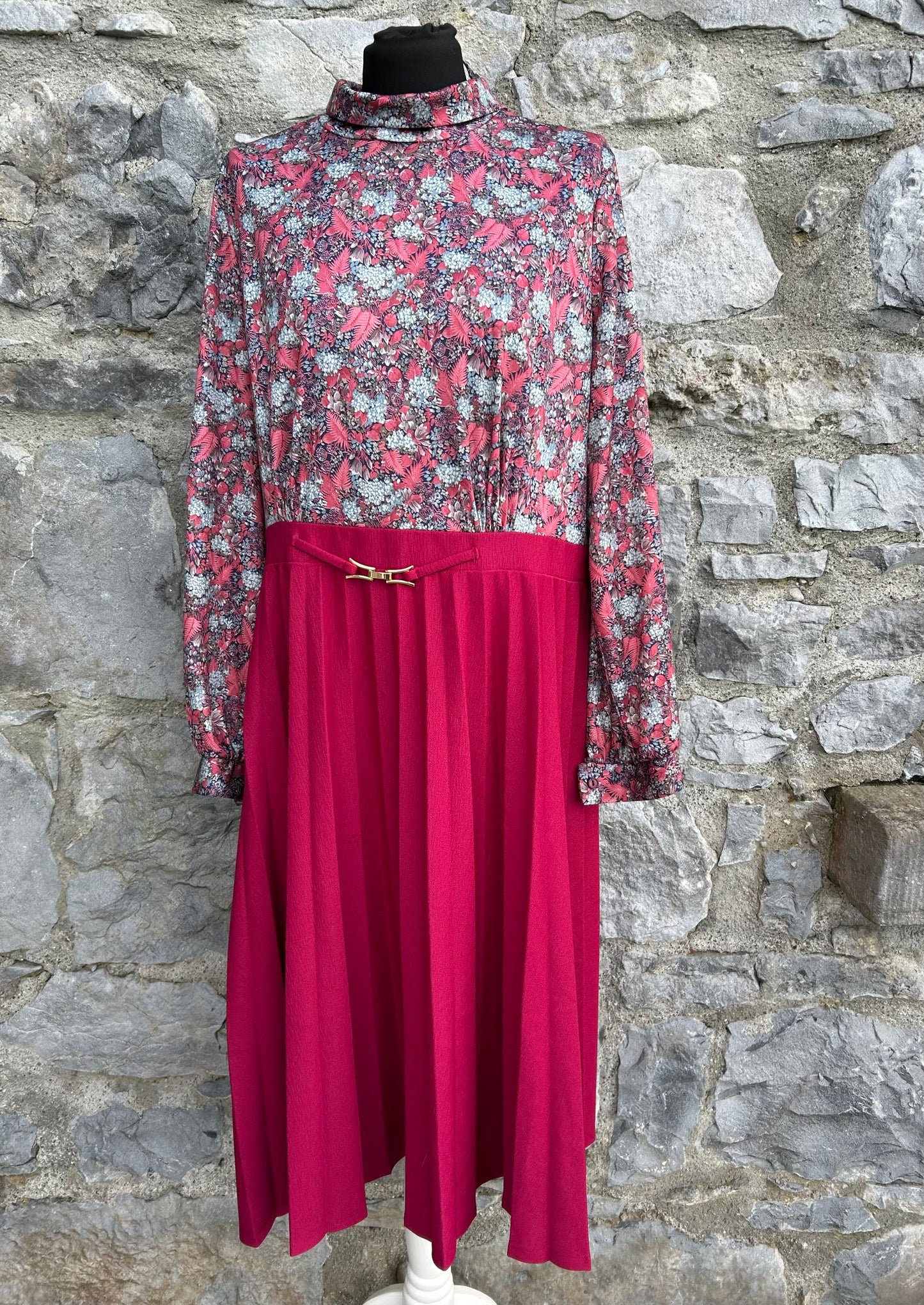80s pink flowers&leaves dress uk 14
