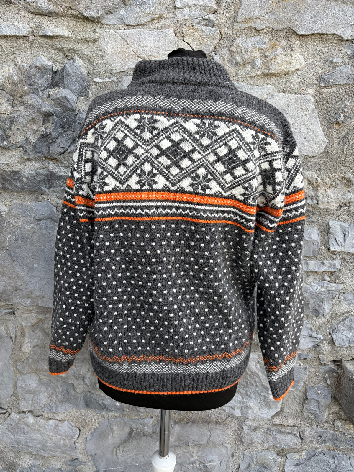 Gray quarter-zip Norwegian-style wool jumper Small
