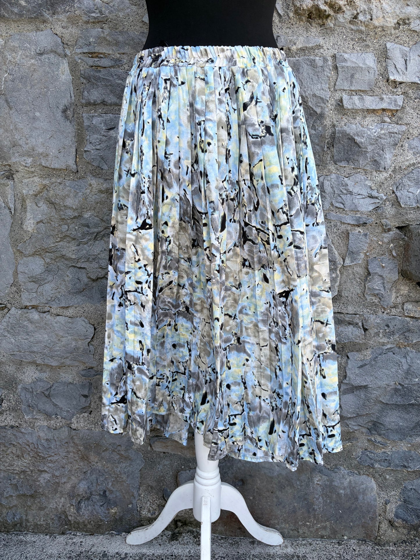 80s grey abstract pleated skirt uk 12-14