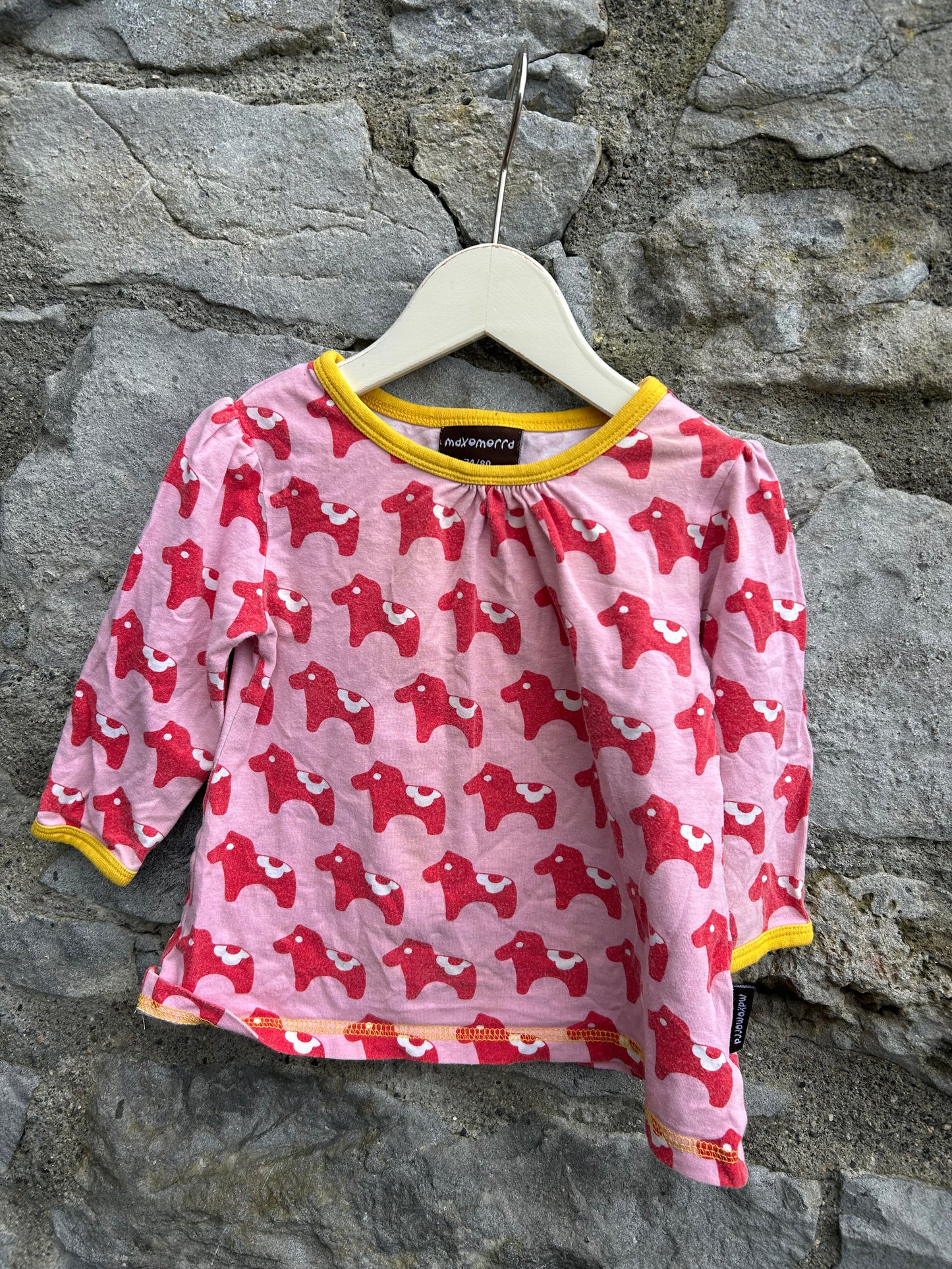 Pink dala horse tunic 9-12m (74-80cm)
