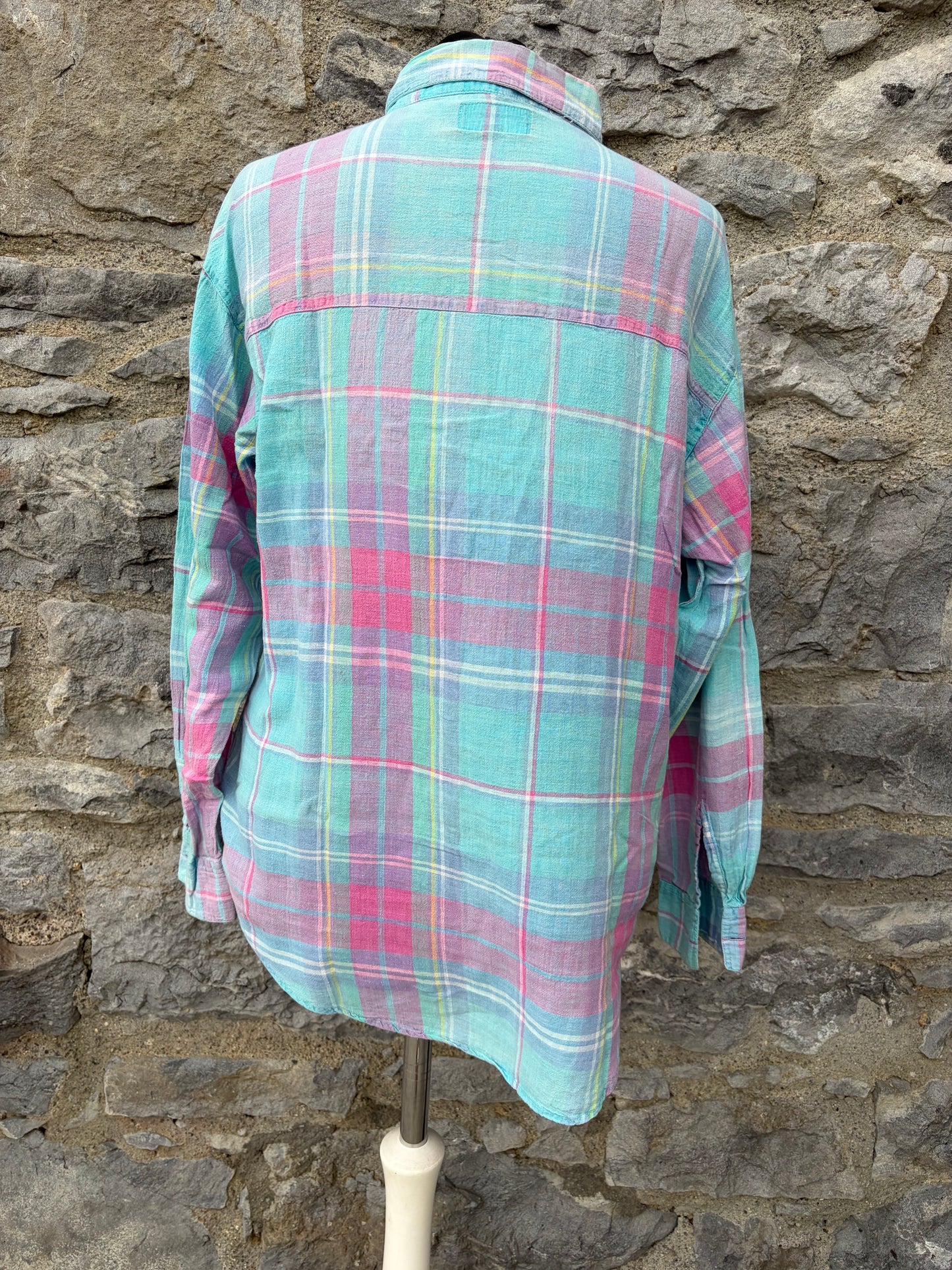 80s pink&teal check shirt uk 12