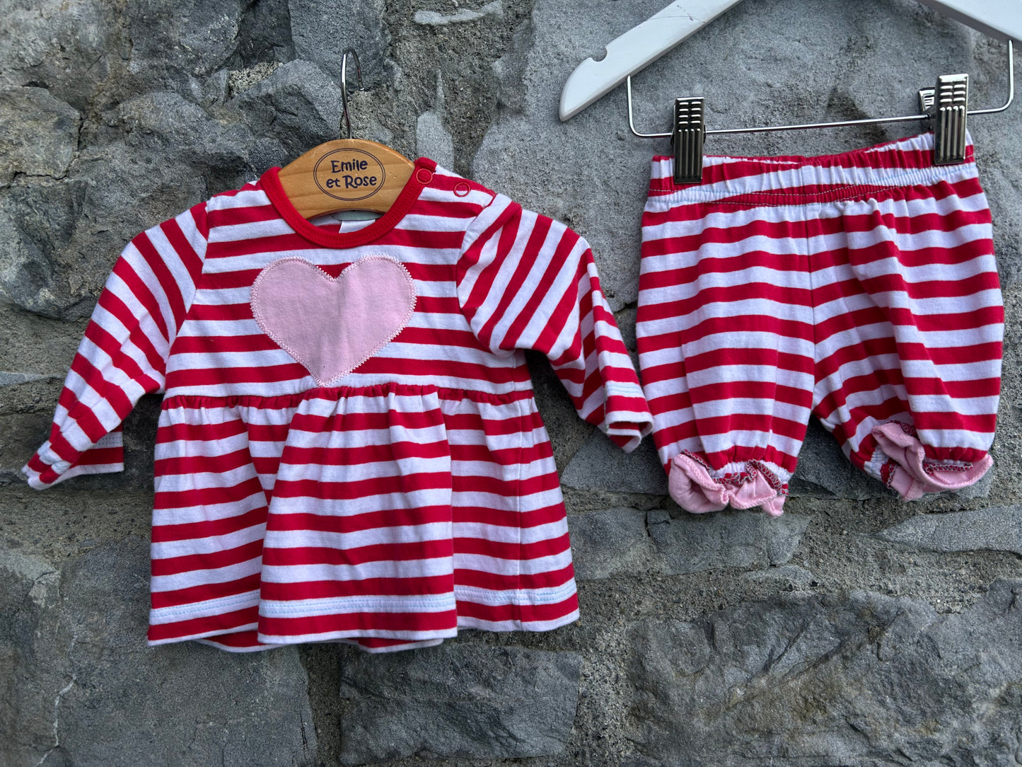 Hearts stripy tunic&pants 0-3m (56-62cm)