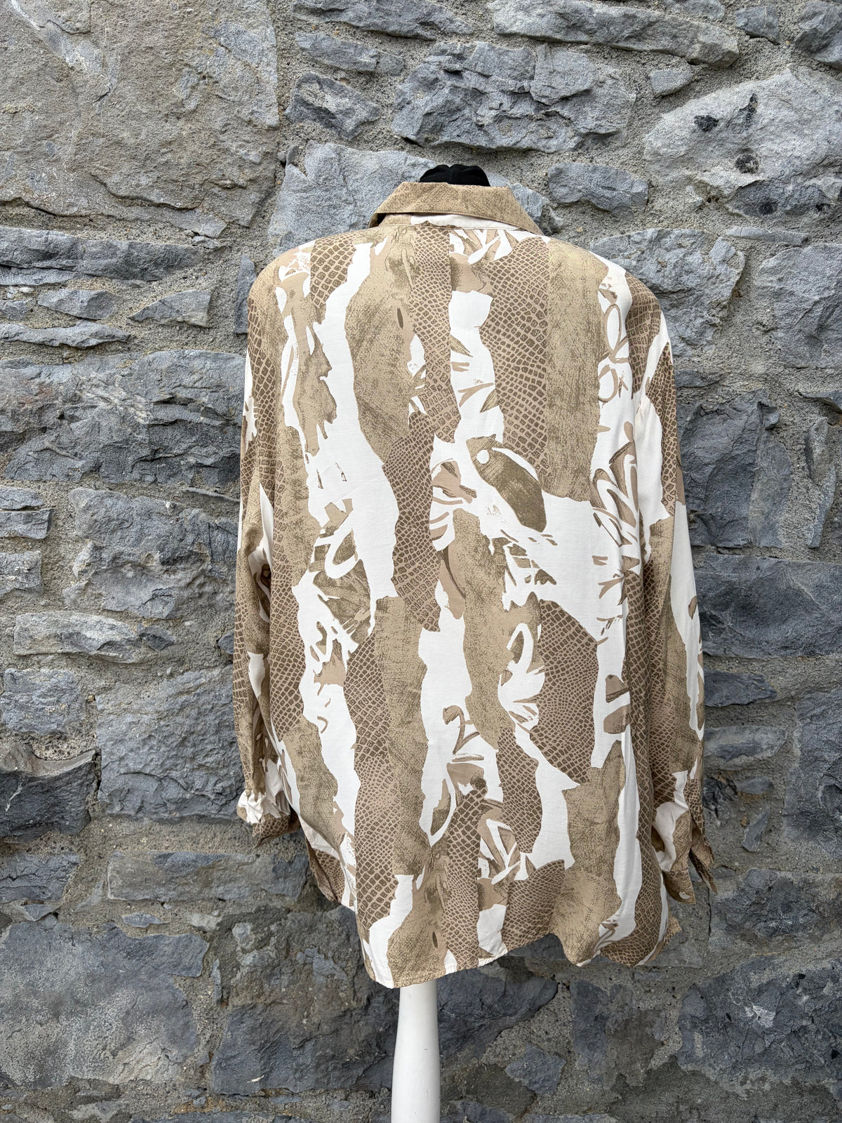 80s cream&beige patterned shirt uk 16-18