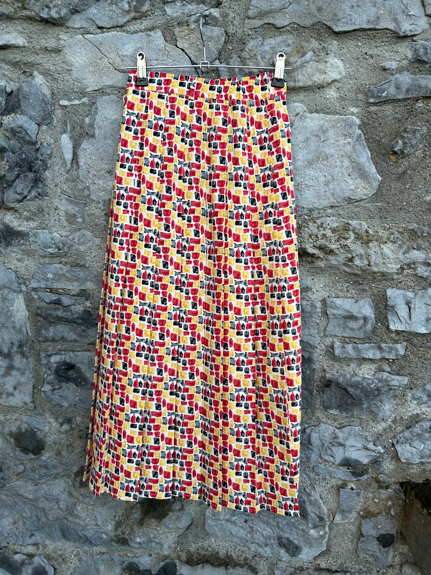 80s red&yellow geometric skirt uk 4