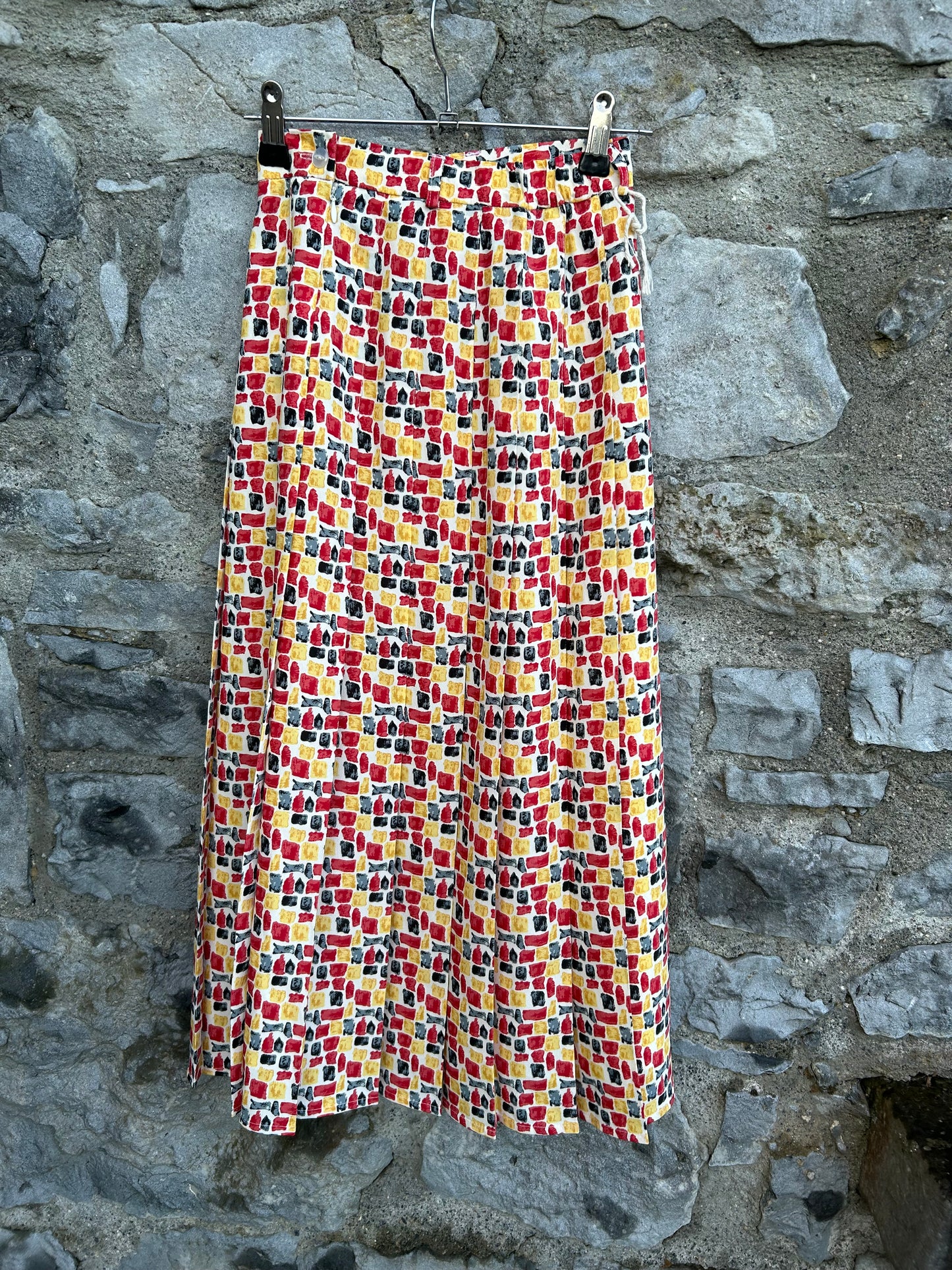 80s red&yellow geometric skirt uk 4