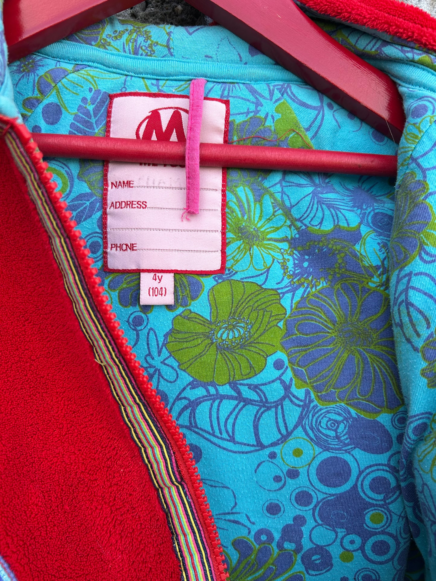 Parrot red fleece hoodie 4y (104cm)
