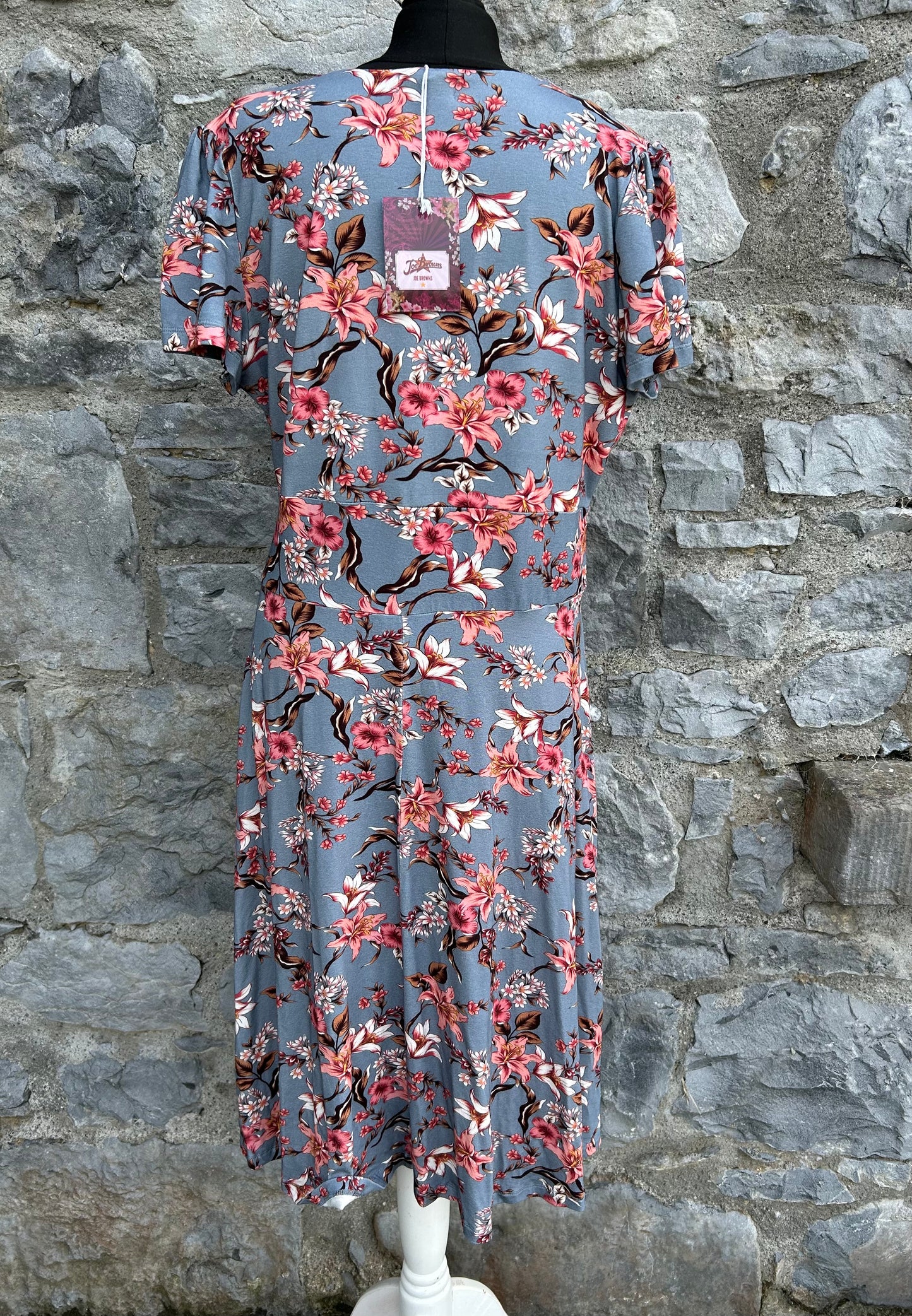 Pink flowers steel blue dress uk 14