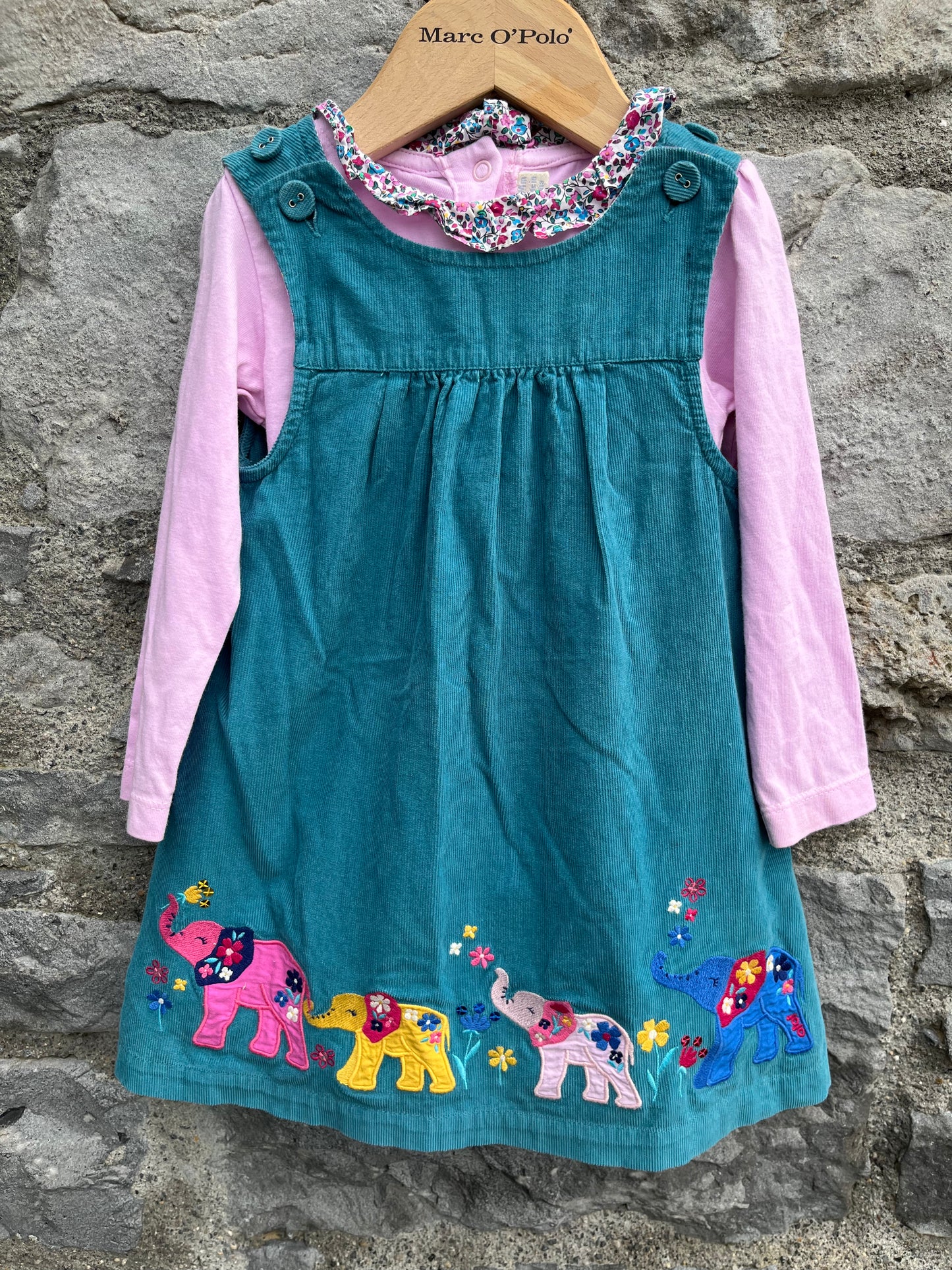 Elephant pinafore&pink vest 18-24m (86-92cm)