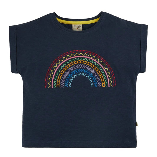 Embroidered rainbow navy box top  4-5y (104-110cm)