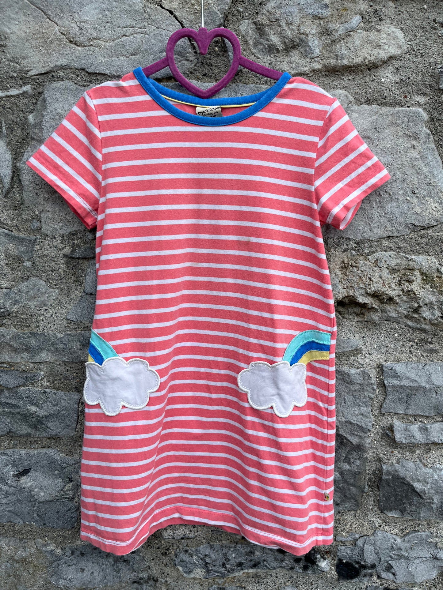 Red stripy dress with rainbow pockets 6-7y (116-122cm)