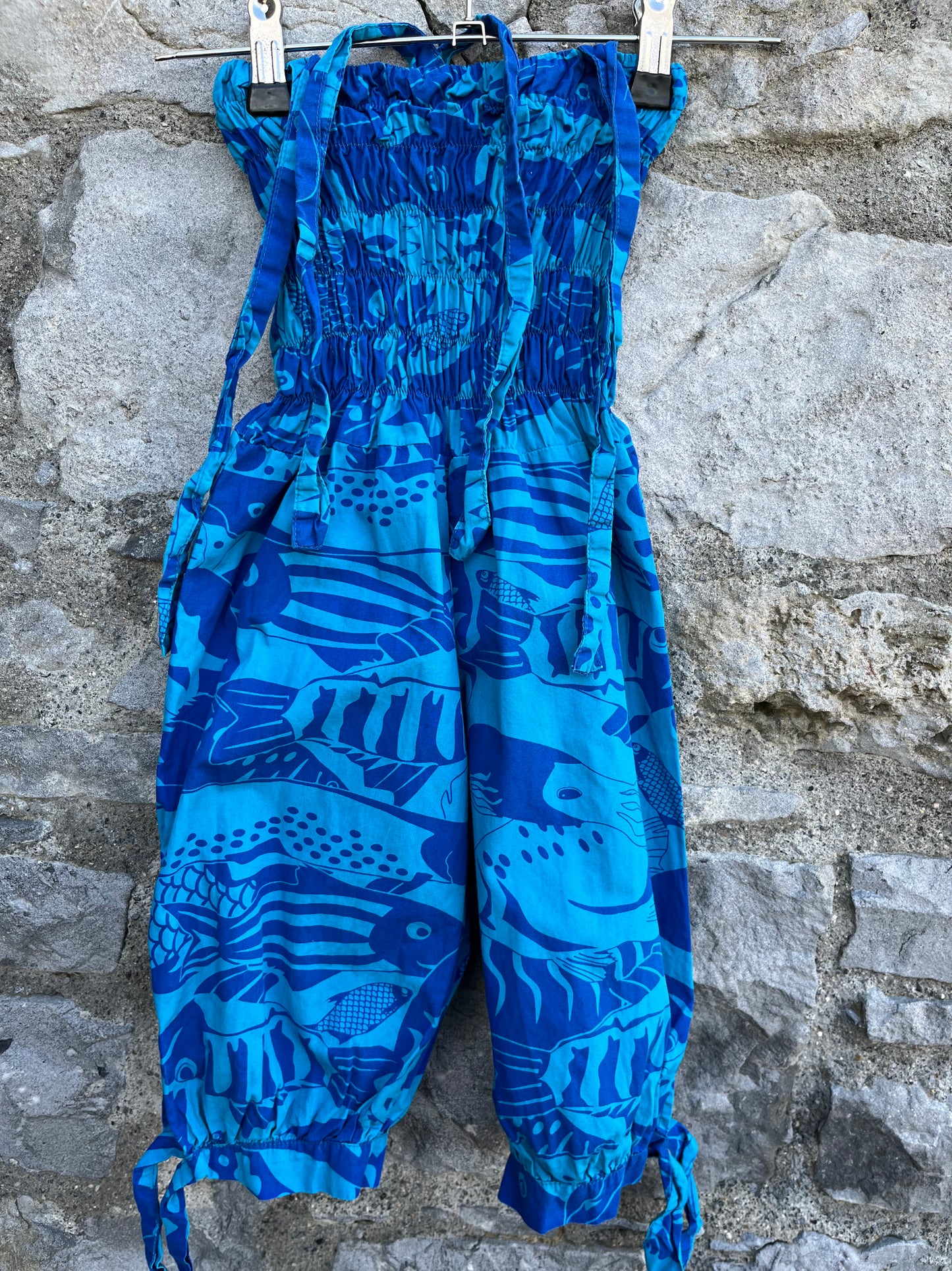 Funky blue fish jumpsuit 3-4y (98-104cm)