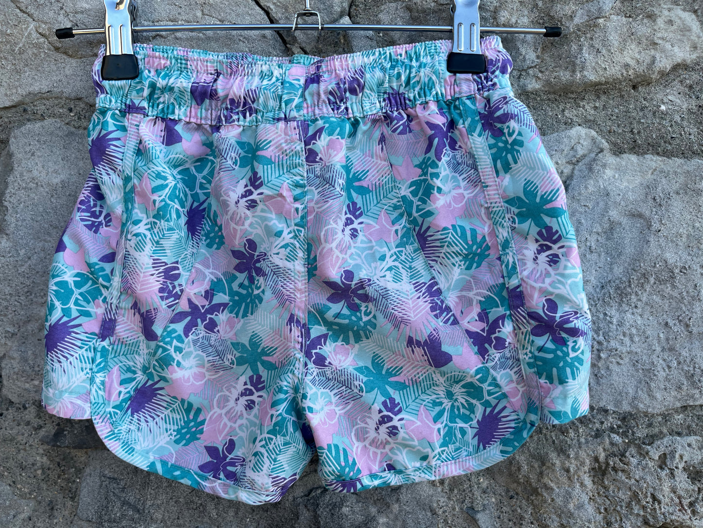 Purple&teal leaves shorts 5-6y (110-116cm)