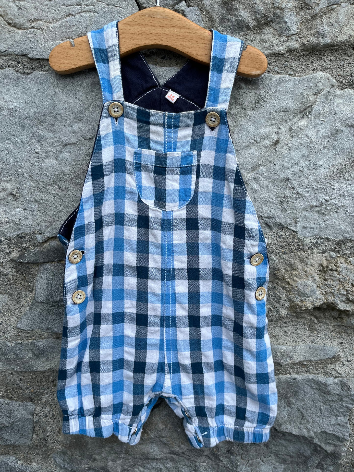 Blue&navy check dungarees 3-6m (62-68cm)