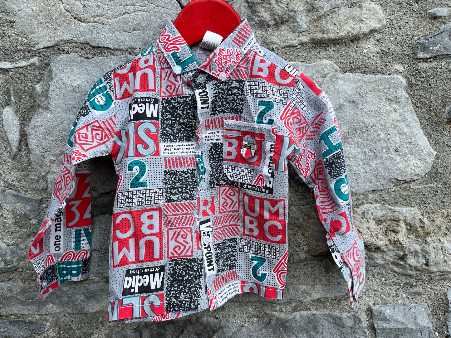 90s Red&grey patches shirt 12m (80cm)