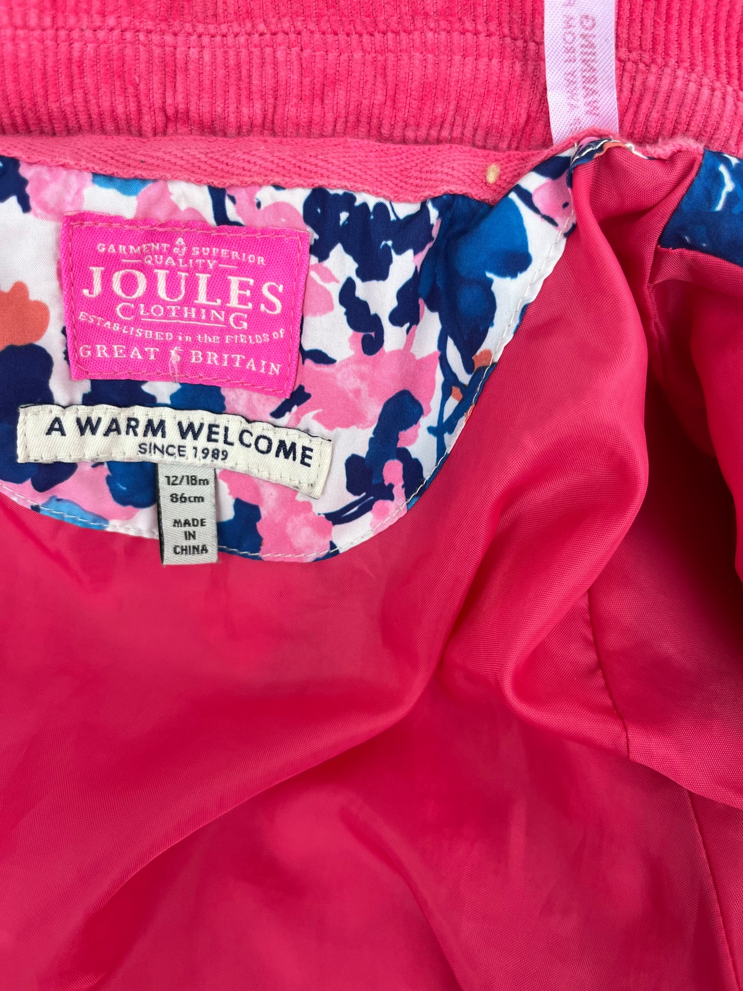 Pink quilted jacket 12-18m (80-86cm)