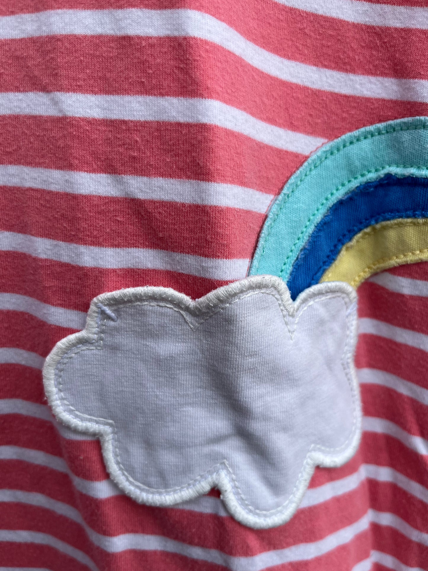 Red stripy dress with rainbow pockets 6-7y (116-122cm)