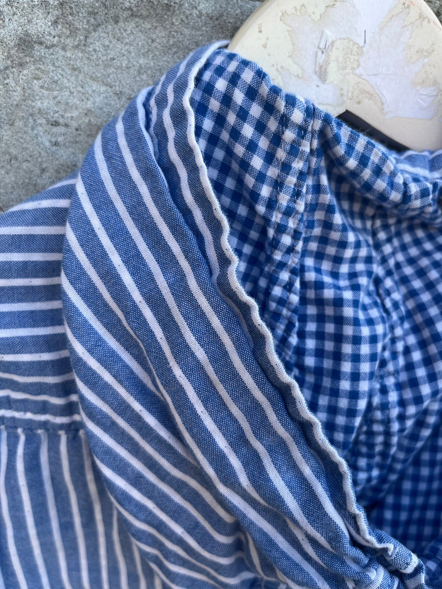 Blue stripy hooded shirt 8y (128cm)