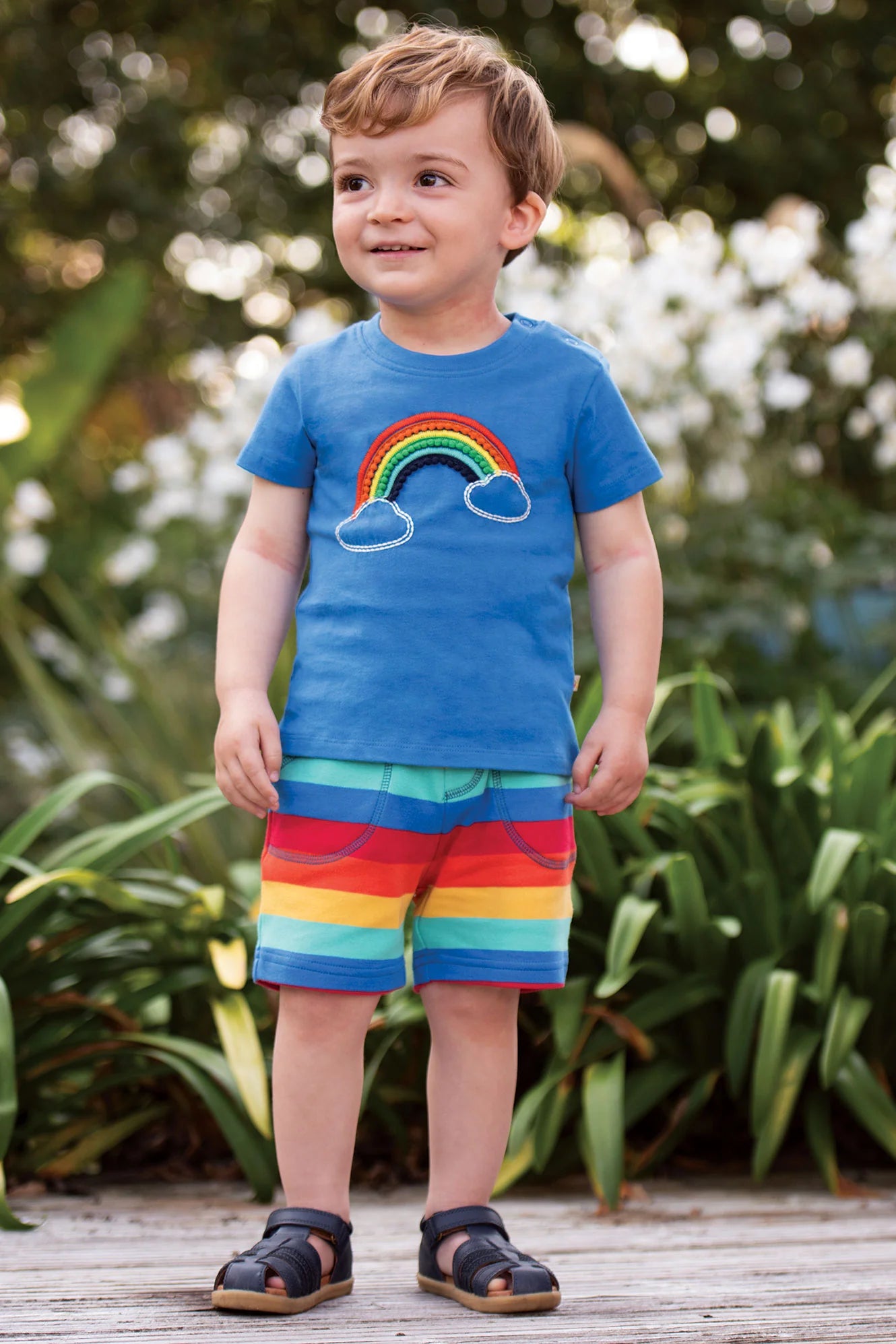 Pom Pom rainbow blue T-shirt 3-4y (98-104cm)