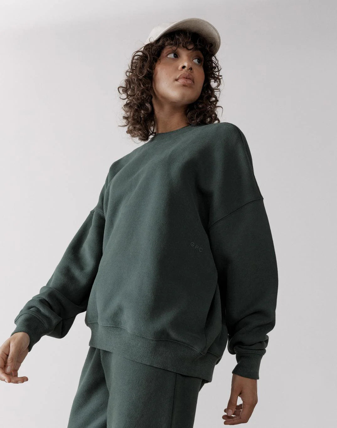 The Oversized Crew in Earth Green Medium