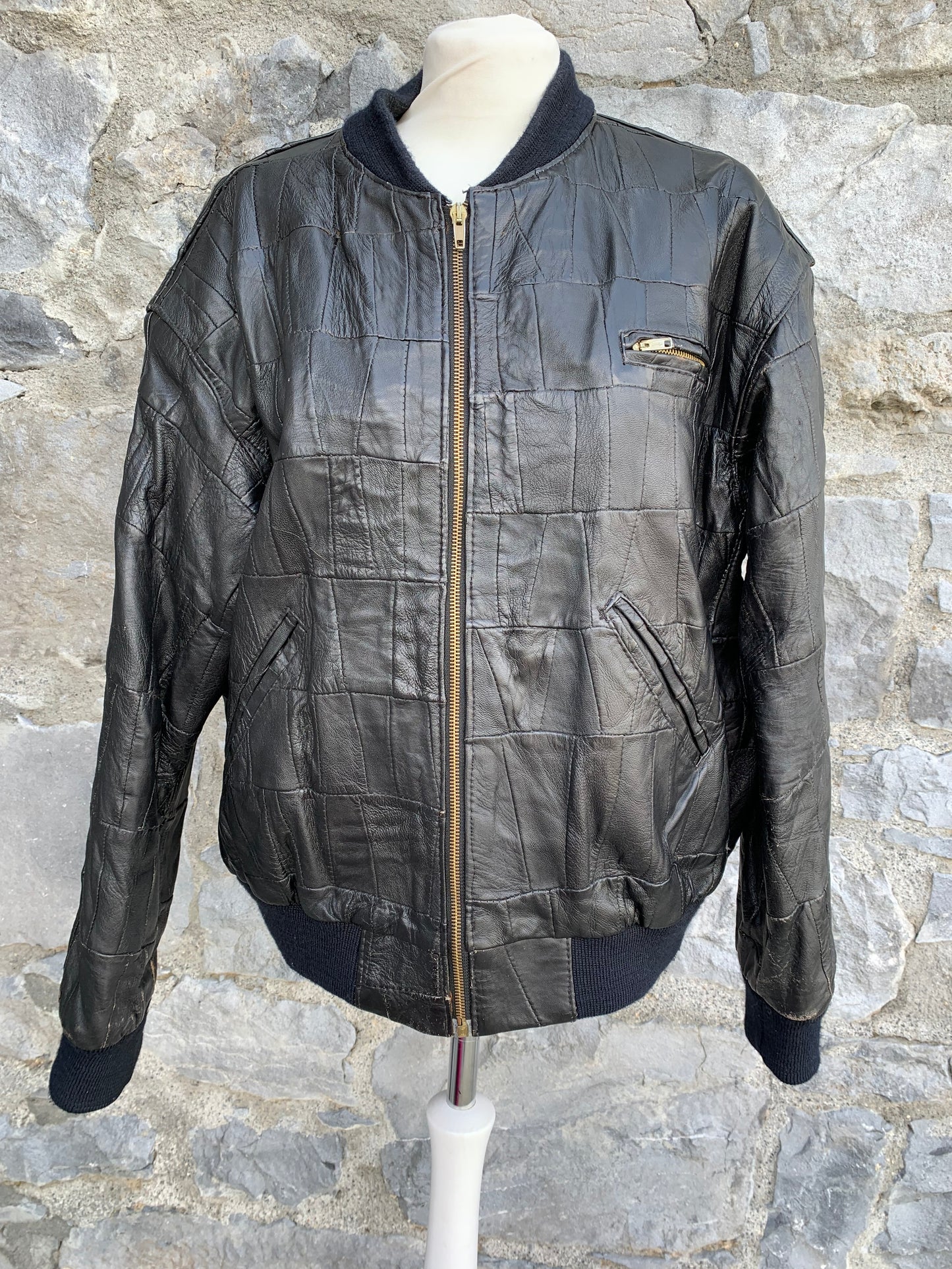 Black patchwork leather jacket Small