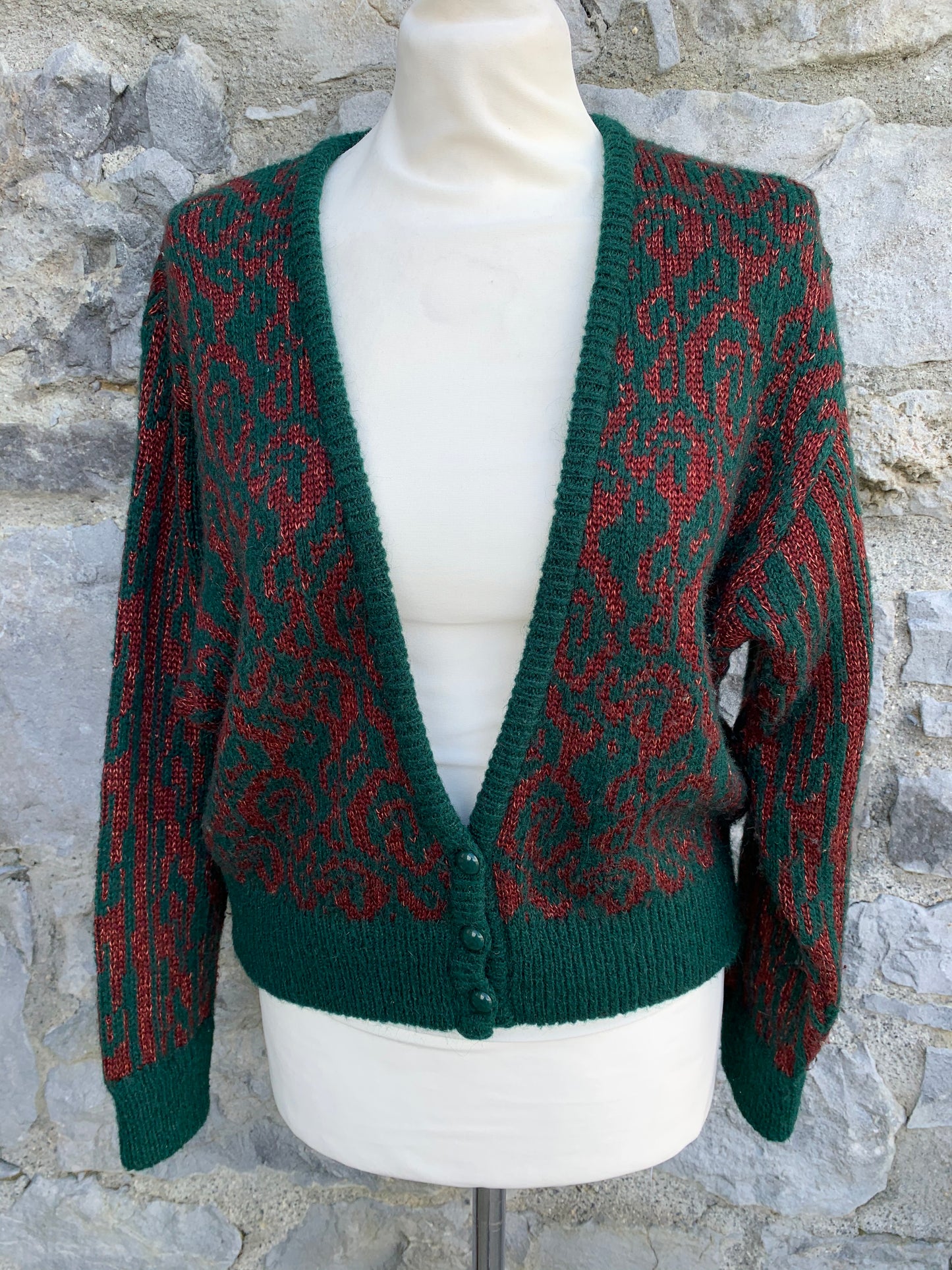 Jaeger 80s Red&green cardigan uk 12