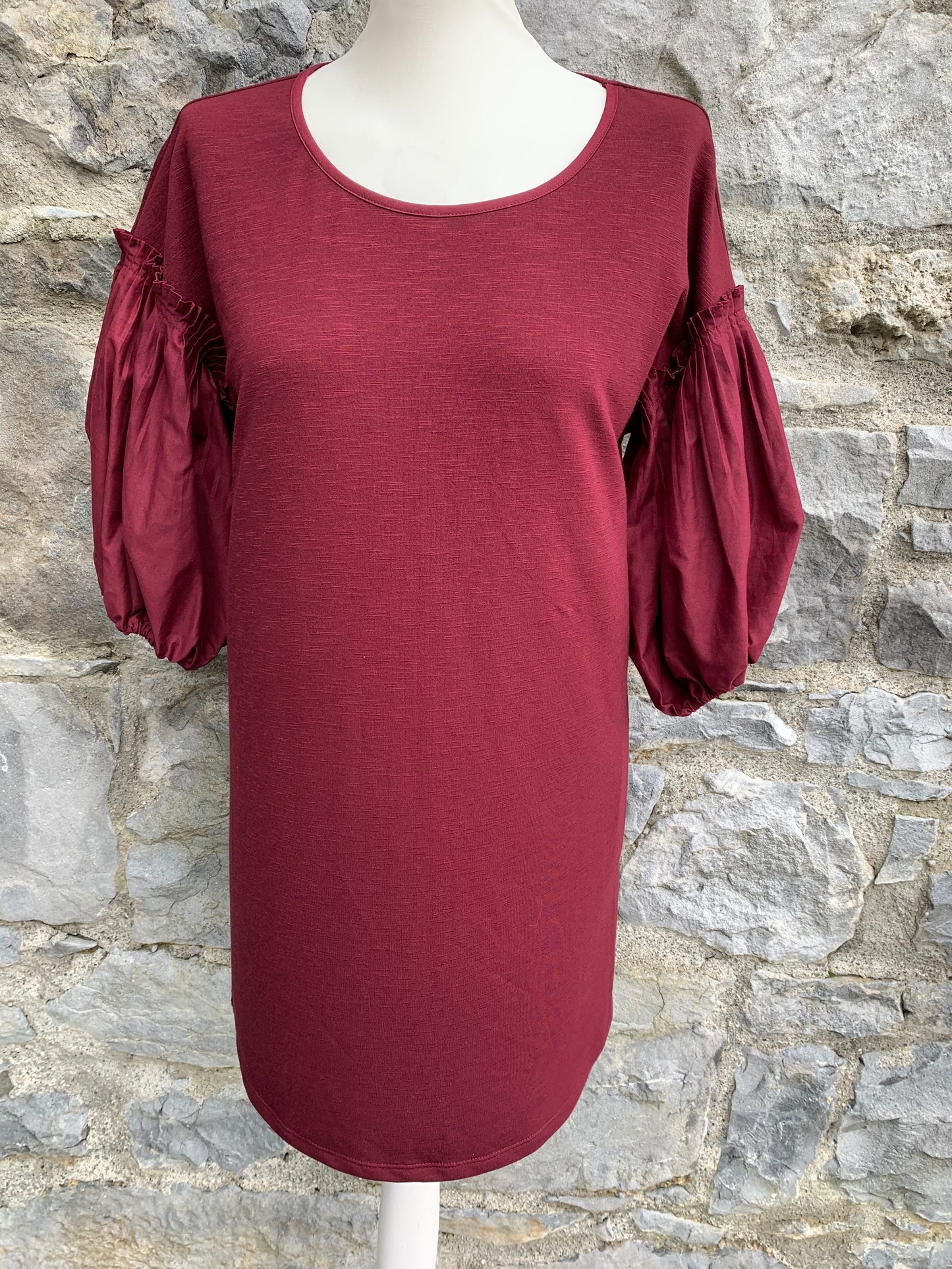 Maroon dress with puffy sleeves uk 8-10