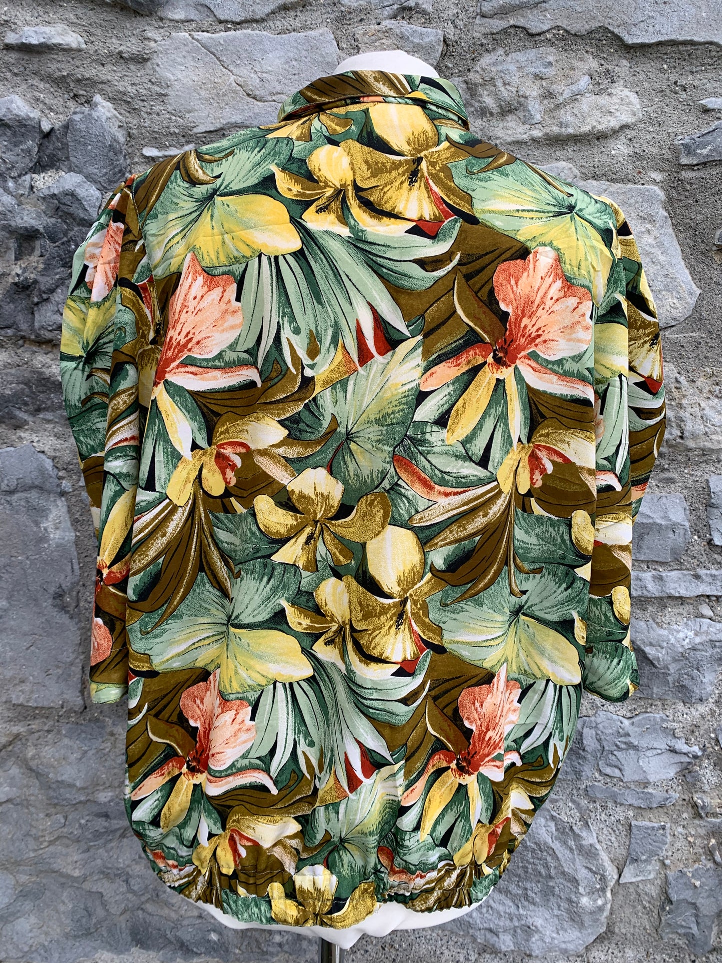 80s green floral top uk 14