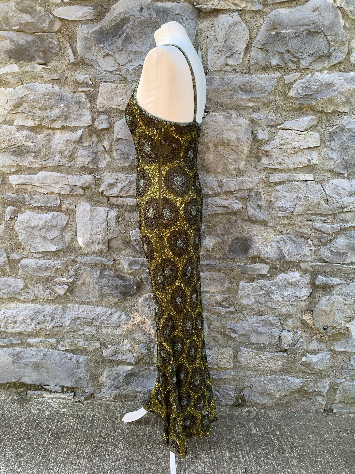 Green sequin maxi dress uk 10