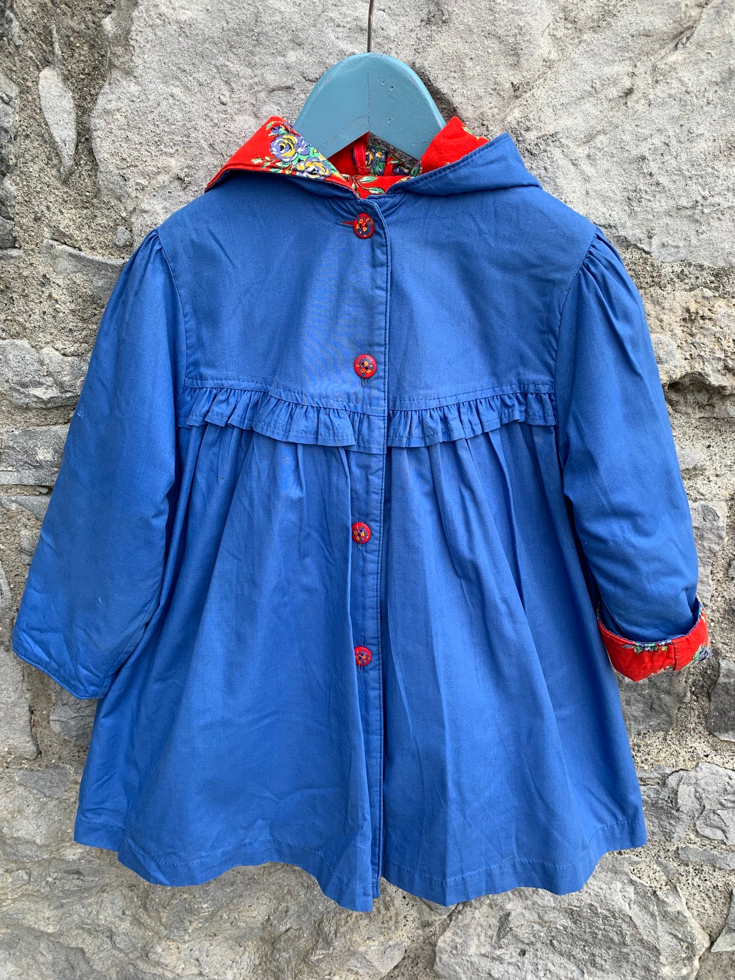 80s Blue coat with flowers 3y (98cm)