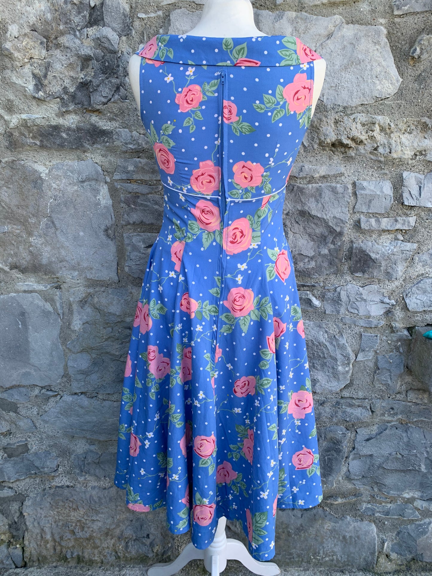 50s style blue floral dress uk 6-8