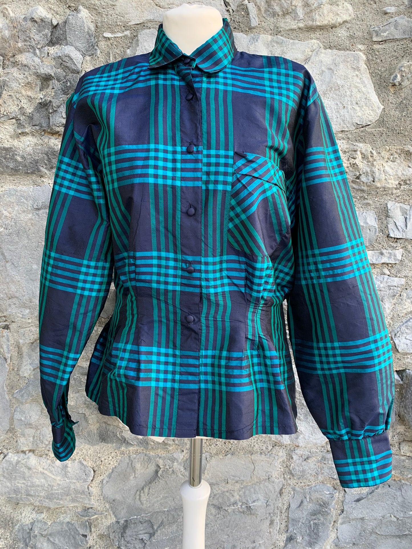 Illum 80s teal check shirt uk 12