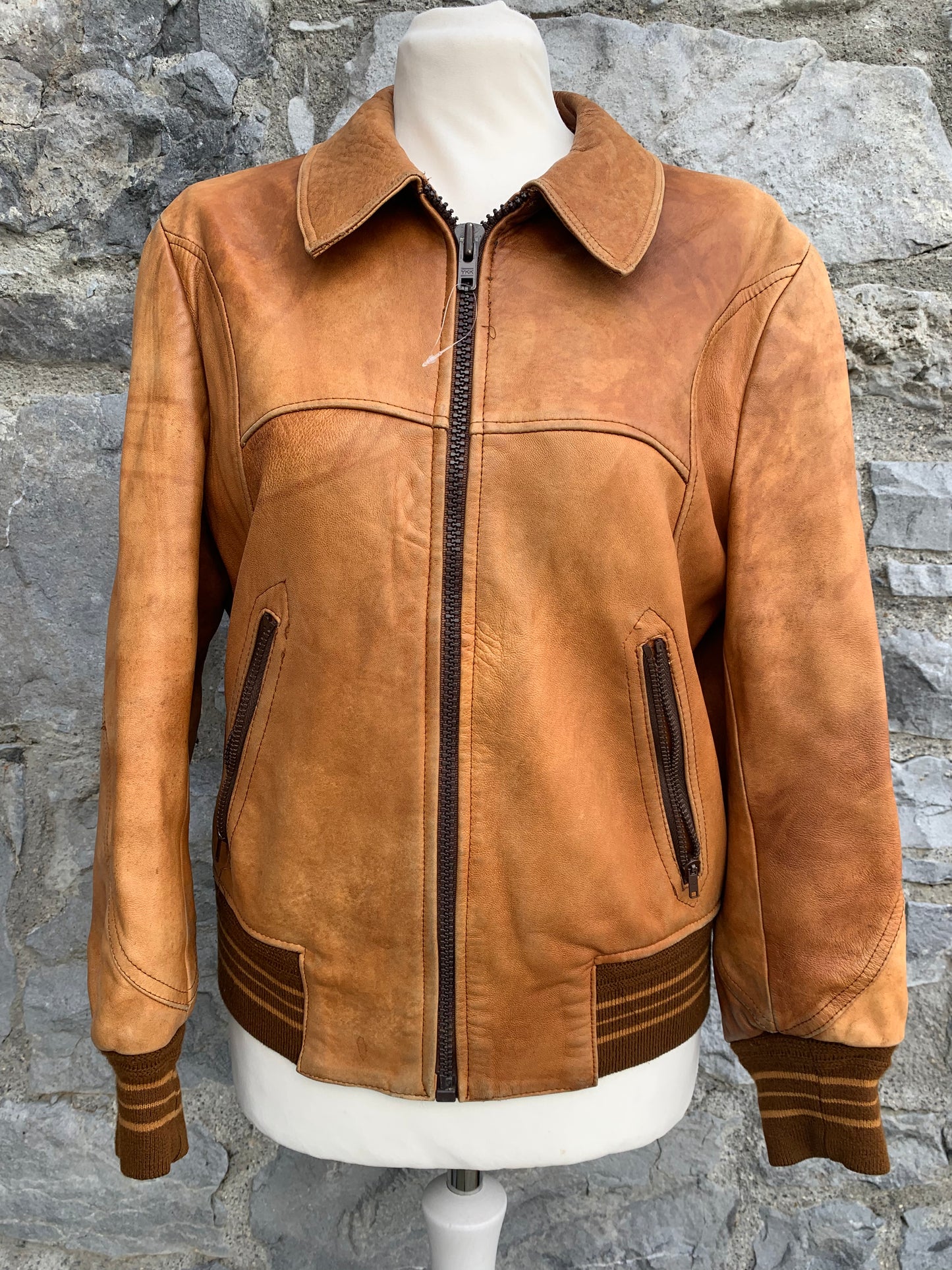 F.G 80s brown leather jacket uk 10