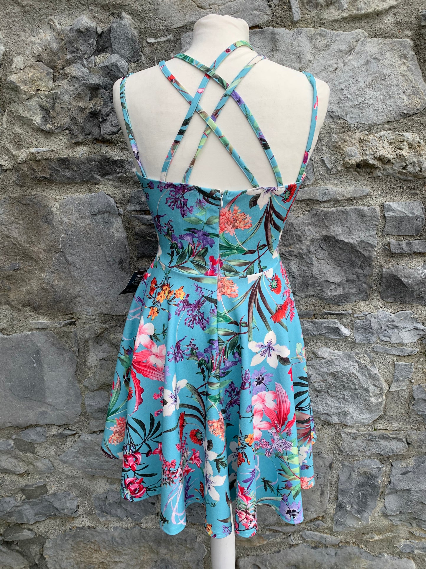 Blue floral skater dress uk 8