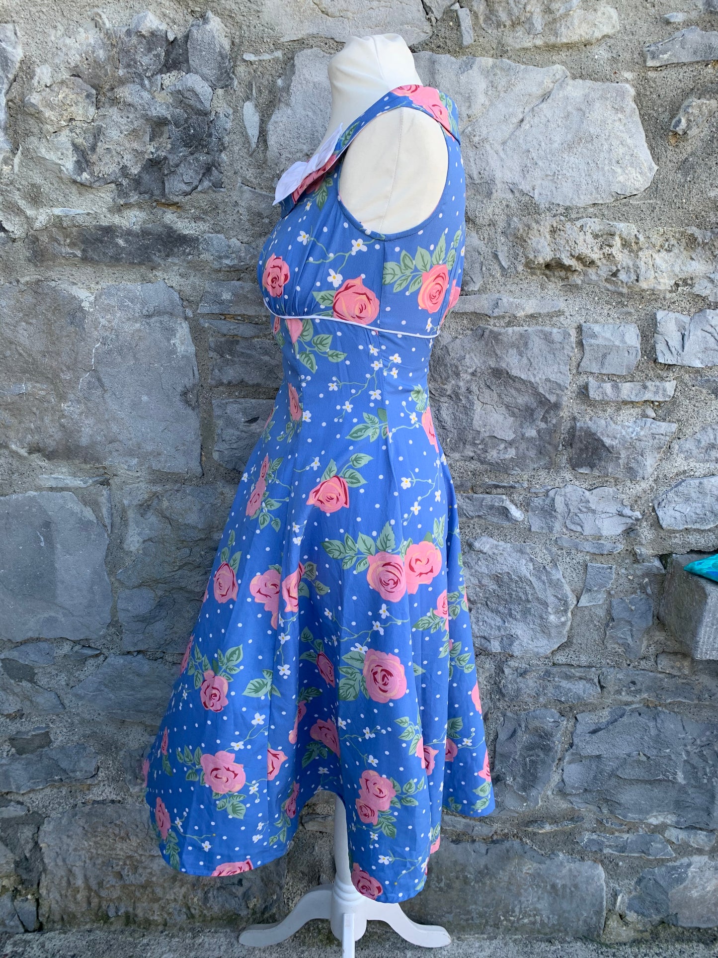 50s style blue floral dress uk 6-8