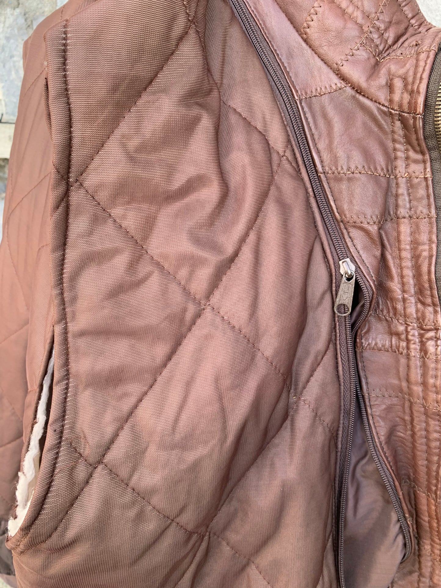 Brown patchwork long jacket M/L