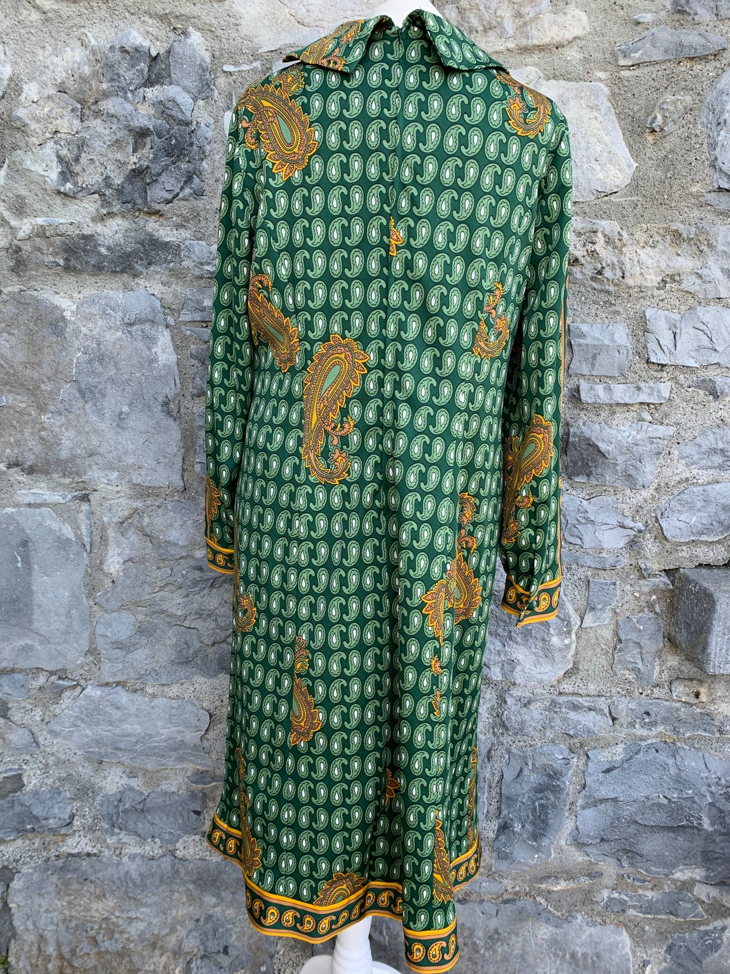 70s green paisley dress uk 10-12