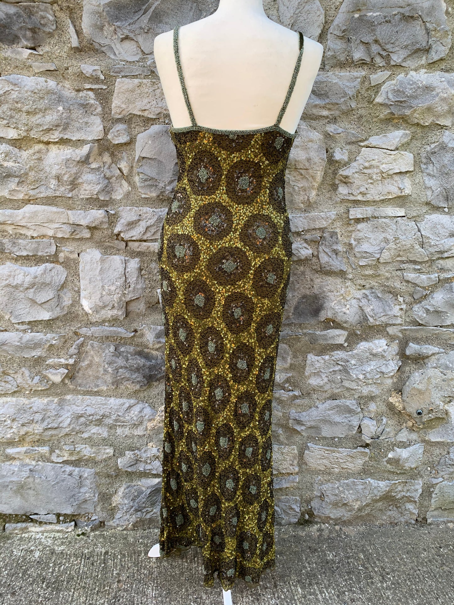 Green sequin maxi dress uk 10