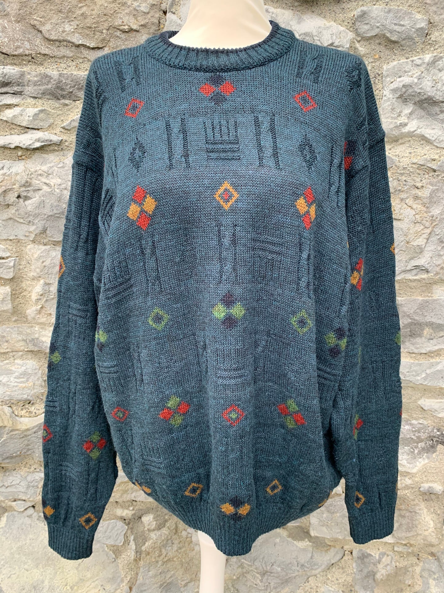 90s green Aztec jumper Large