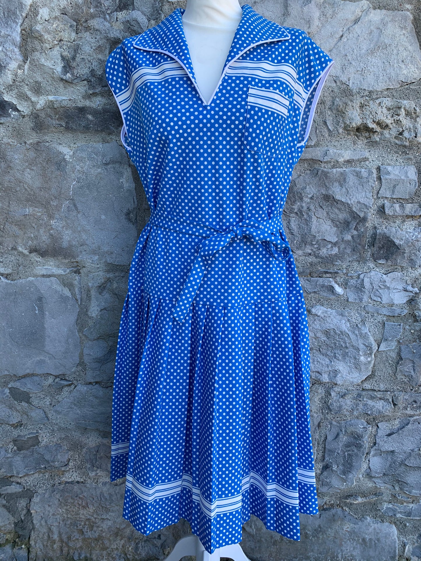 Diolen 70s polka dots blue dress uk 12-14