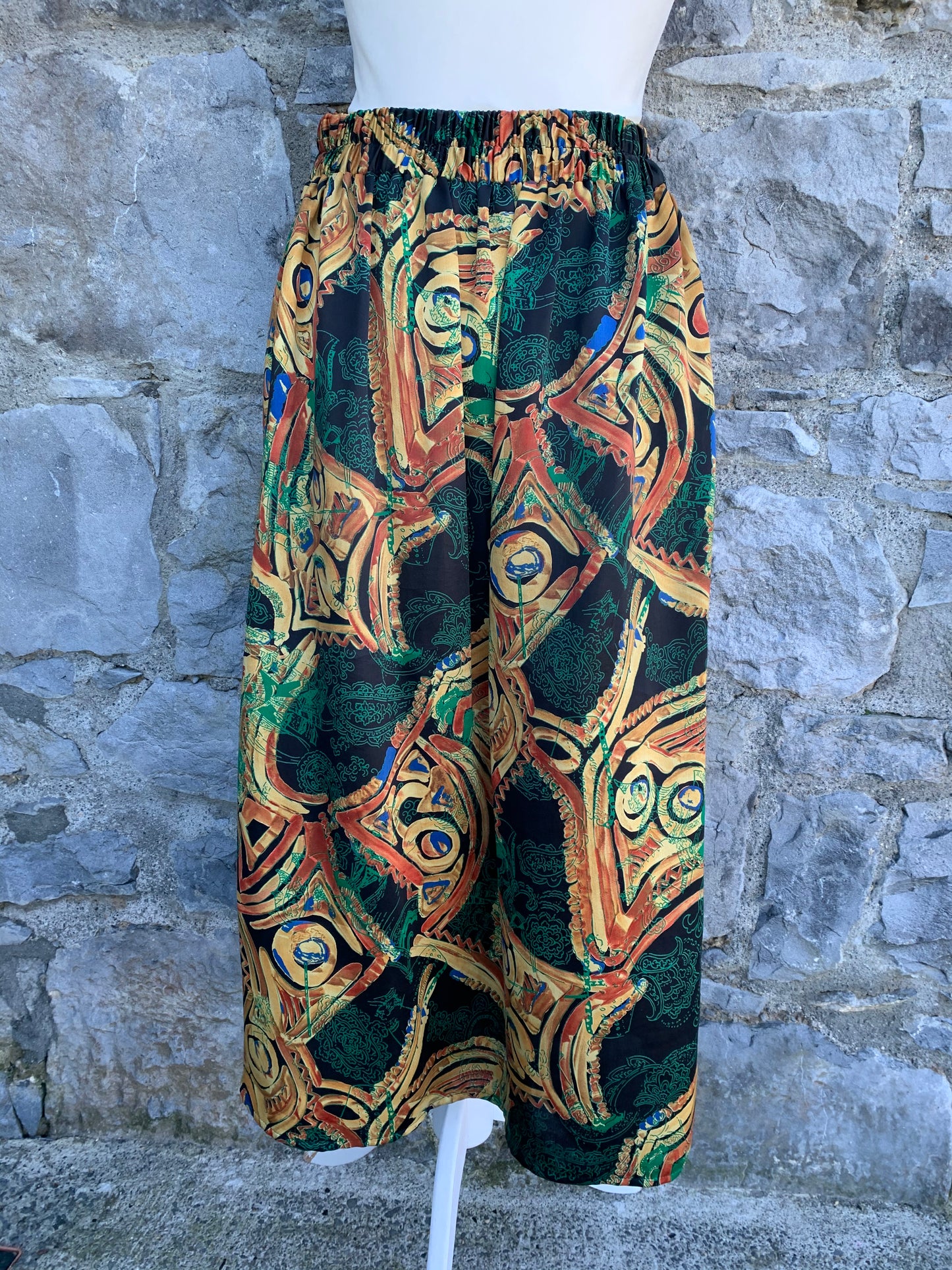 80s green abstract skirt uk 8-10