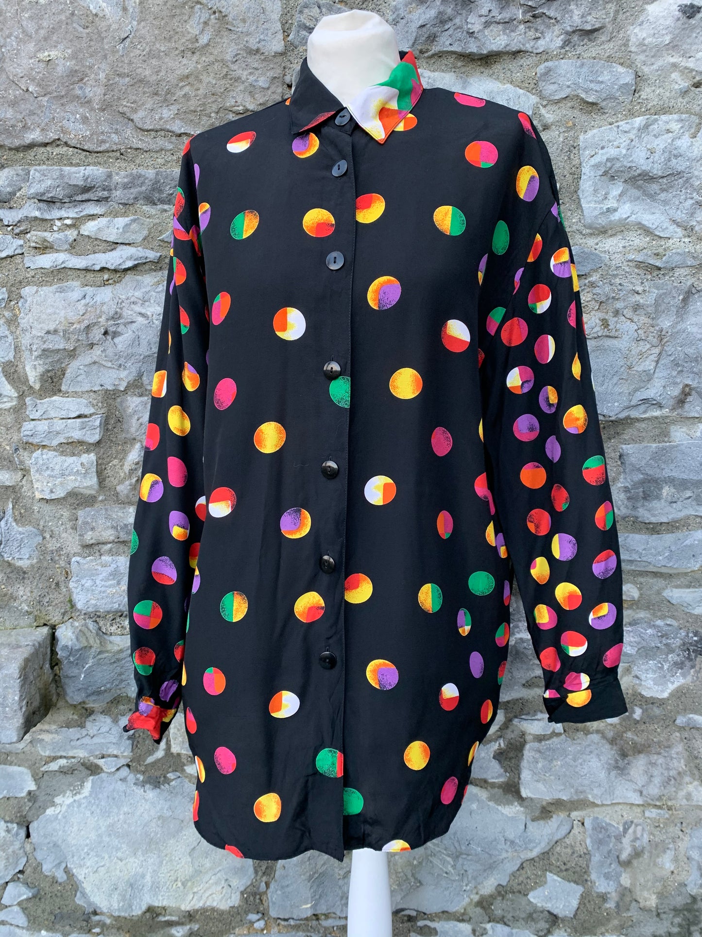 Black shirt with colourful dots uk 14