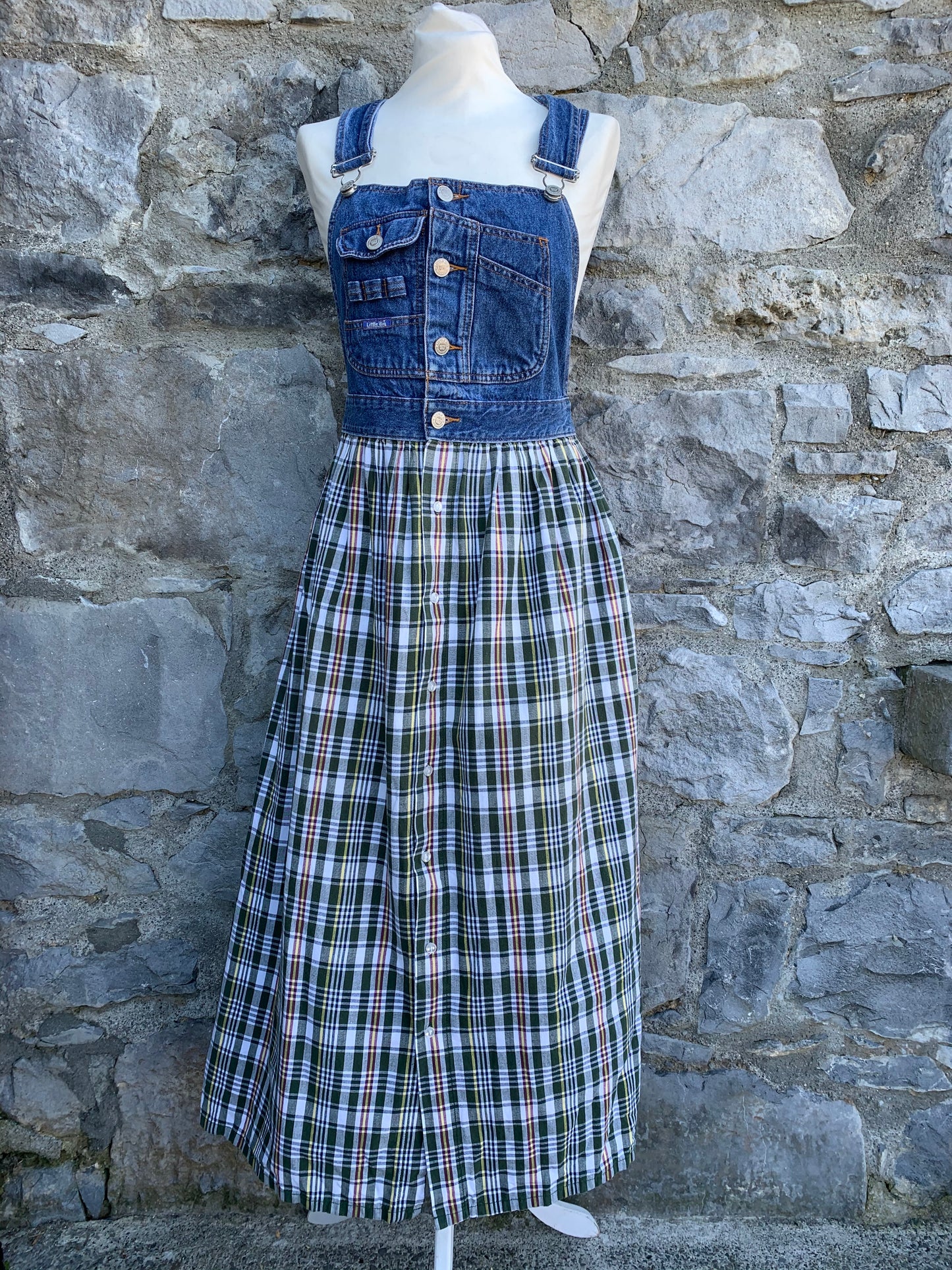Little Big denim&check maxi dress uk 10
