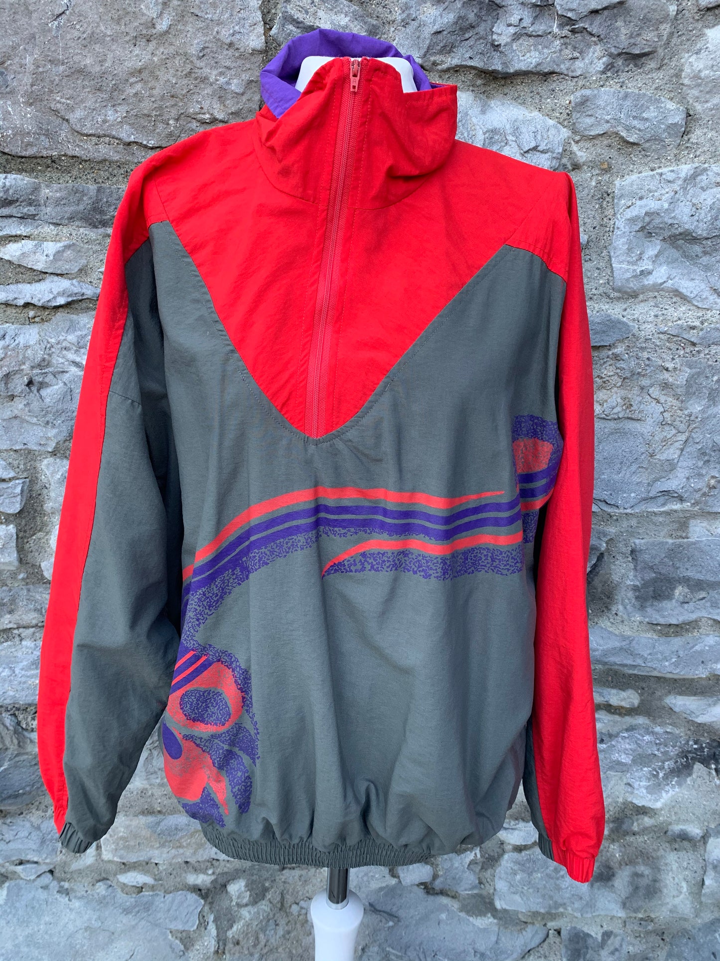 80s red&grey windbreaker uk 12-14