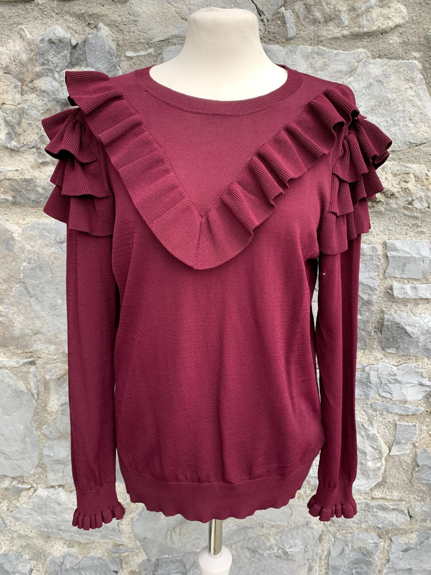 Maroon ruffled top uk 14
