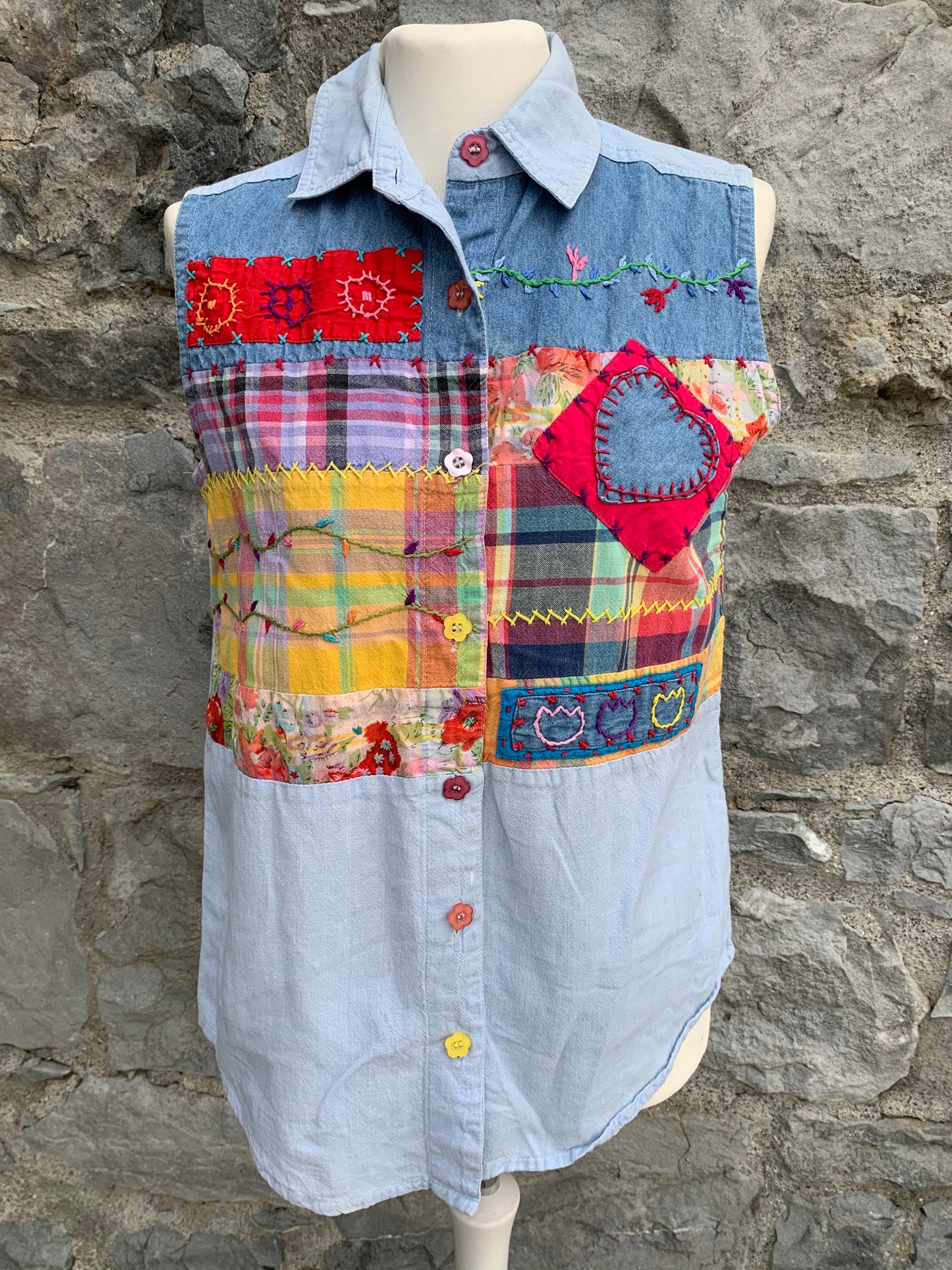 80s denim sleeveless top with patches uk 10