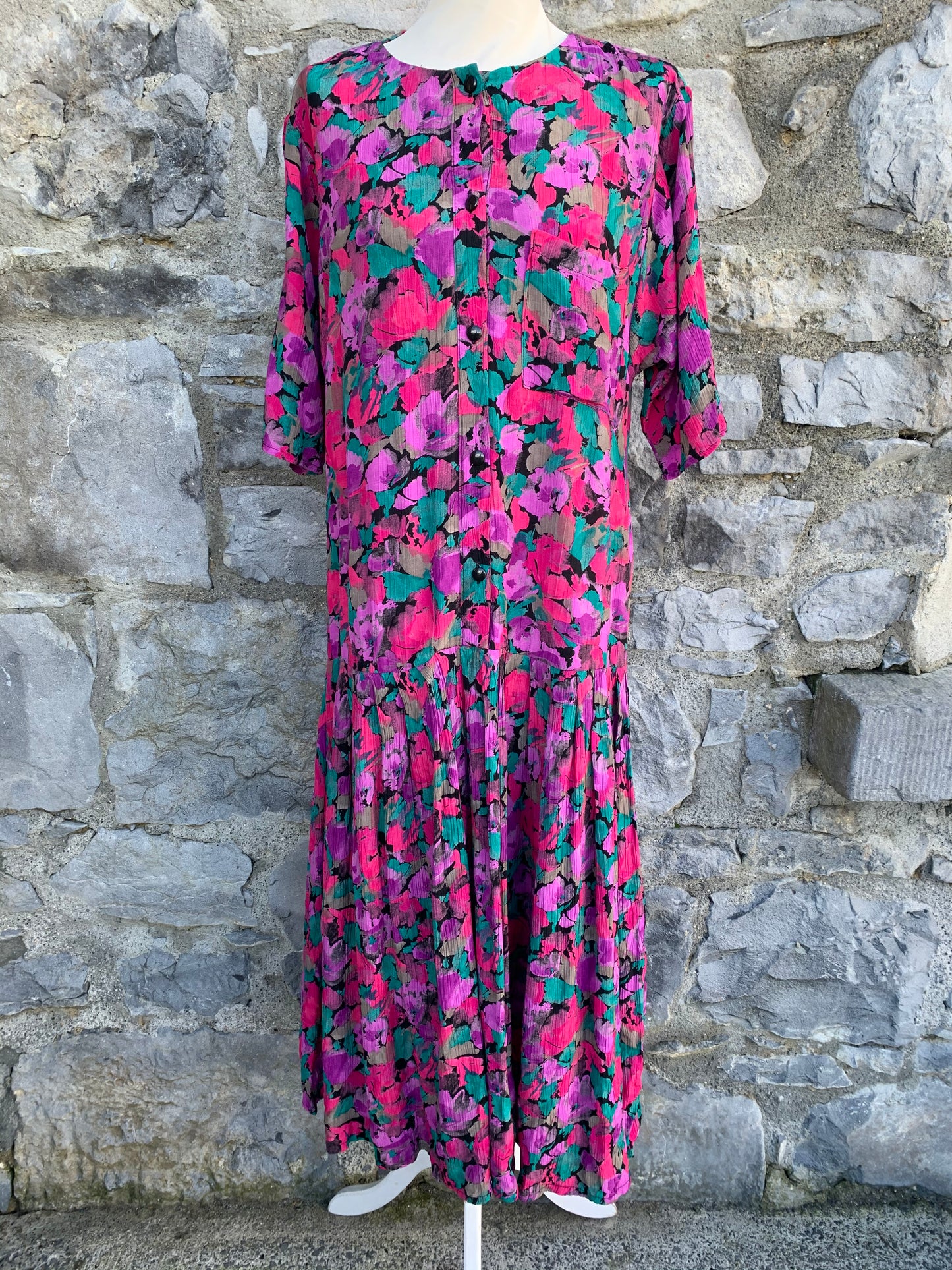House of Fraser 80s pink floral midi dress uk 12-14