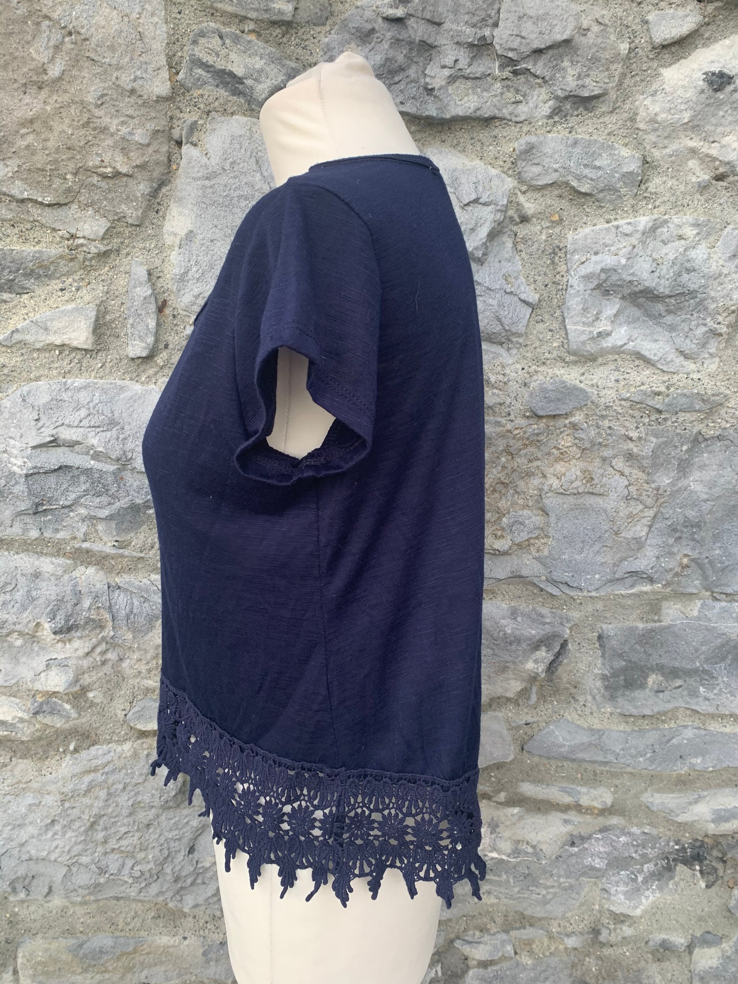 Navy top with lace hem uk 8