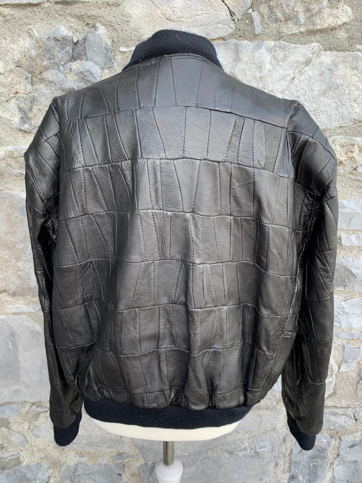Black patchwork leather jacket Small