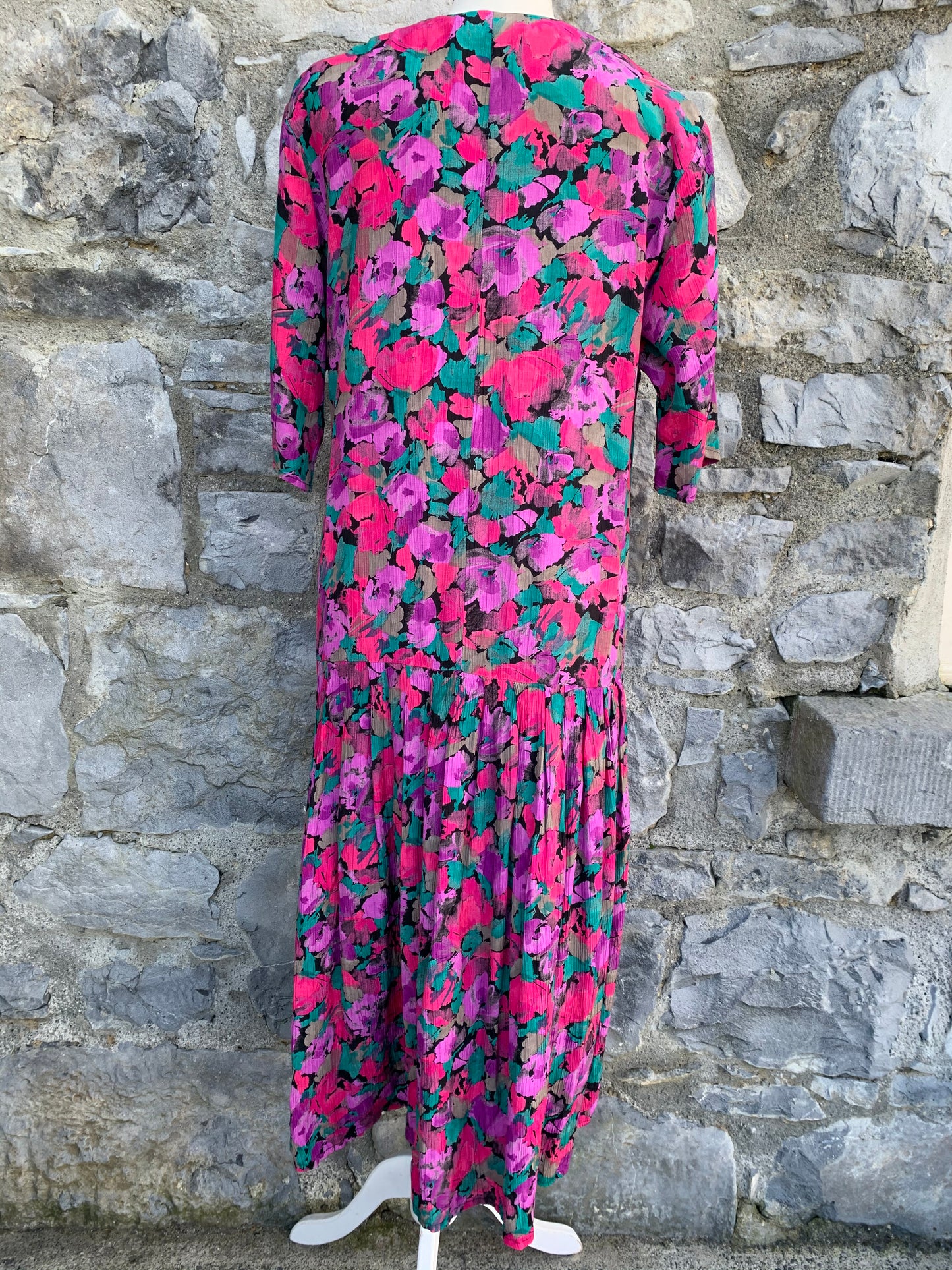House of Fraser 80s pink floral midi dress uk 12-14