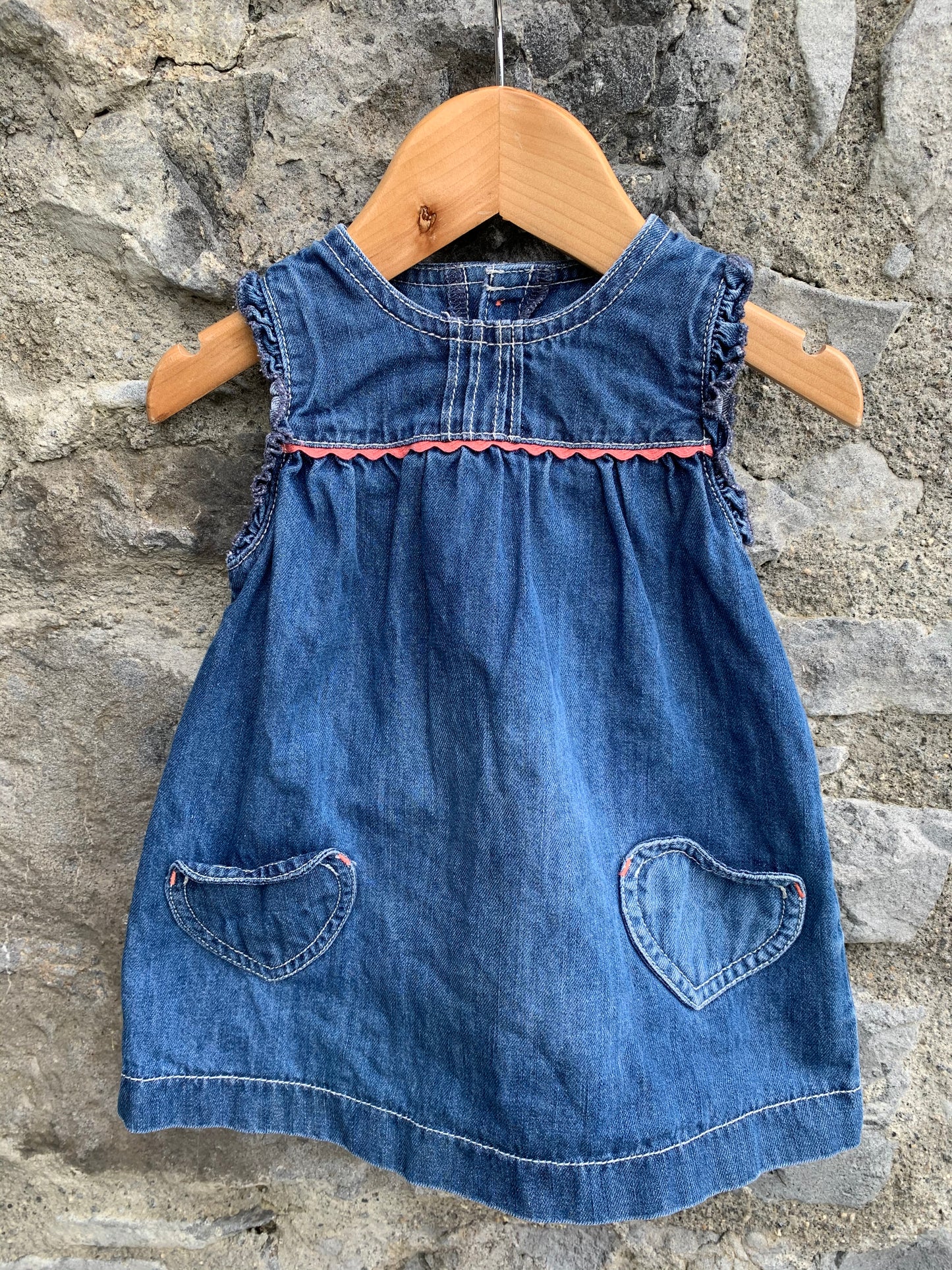 Denim pinafore with hearts pockets 3-6m (62-68cm)